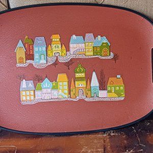 Vintage Red Wooden Serving Tray Platter